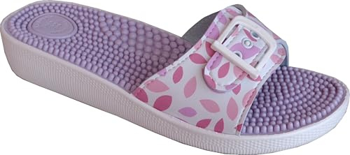 EKO FIT - Sandalia de Casa para Mujer con Plantilla de Masaje con Puntos – Estimula la Circulación – Máximo Confort – Una Hebilla Ajustable - HOJAS ROSA 41