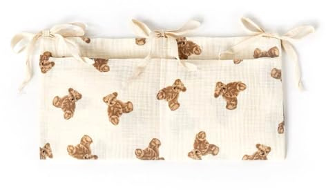 QOCUILC Organizer per Lettino Bambino 2 Tasche con Motivo Piccolo Orsetto – Custodia da Letto Regolabile, Multifunzionale, Alta Qualità, Pratico e Lavabile