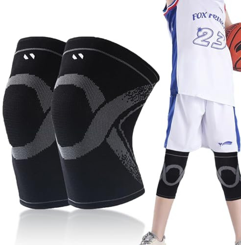 Volleyball Knieschoner Kinder Atmungsaktive, Elastische Weiche Kniebandage Kinder, Rutschfest Knieschoner Handball, Schwarz Knieschützer Sport für Fussball, Hallensport, Tanz, für 8-12 Jahre