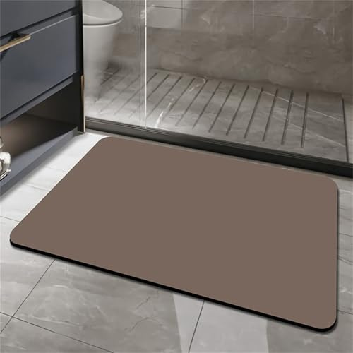 Odot Alfombra Baño Secado Rápido Alfombrilla de Baño Color Sólido Minimalista Antideslizante de Piedra Diatomita Súper Absorbente Alfombra Felpudo Suaves para bañera, Ducha (Marrón,60x90cm)