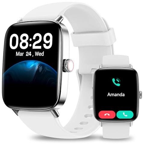 Yoever Smartwatch Herren Damen mit Telefonfunktion - 1.85 Fitnessuhr Herren mit Herzfrequenz SpO2 Schlafmonitor, 110+ Sportmodi Schrittzähler Uhr, IP68 Wasserdicht Smart Watch für Android iOS Weiß