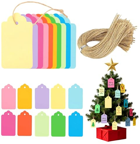 100Pcs Gift Tags with 100Pcs String, Colorful Tags with String, Decorative Hanging Tag for Gift Box Wrapping Wedding Party Birthday(Multiple Colors)