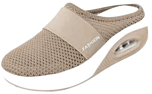 Zapatos ortopédicos para mujer, zapatos ortopédicos para mujer, pantuflas con cojín de aire, tenis para caminar para diabéticos con soporte de arco para mujer, Khaki, 39 EU