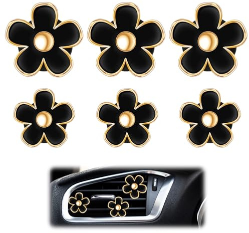 Wjelet 6 Pcs Daisy Flower Car Air Fresheners, Daisy Flower Air Vent Clip, Automobile Interior Decor Charm, Car Dashboard Clip Accessories (Black)
