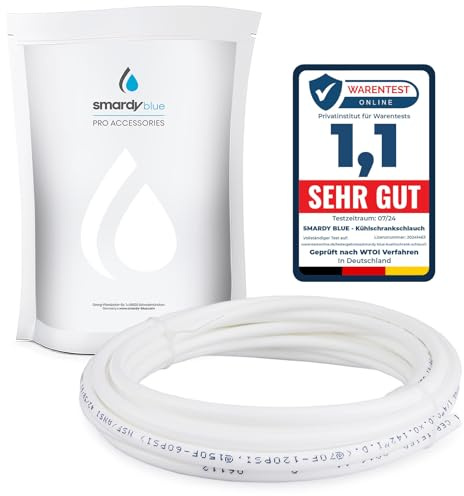 smardy 5m Kühlschrankschlauch 1/4 Zoll Osmose Schlauch weiß Umkehrosmose Wasserschlauch 6,35mm (1/4) für Kühlschrank Side by Side Osmoseanlage Wasserfilter Aquarium Wasserzulaufleitung