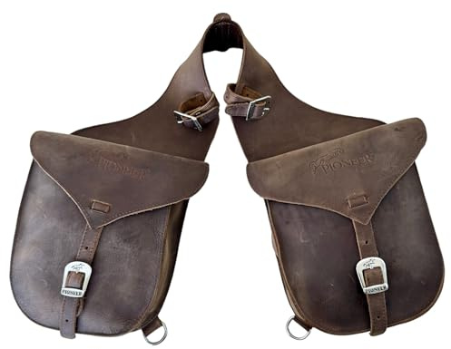 PIONEER Borse da Sella per Cavalli in Cuoio – Ideali per Equitazione, Trekking e Gite a Cavallo – Design Posteriore a Banana – Resistente e Confortevole - Marrone