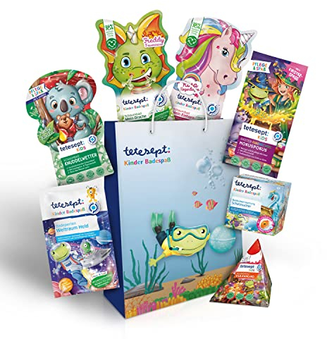tetesept Kinder Badespaß Geschenkset – Pflegende Schaumbäder, Badeperlen, Badesalz & Badeüberraschung – 7 x tetesept Kinder Badezusatz-Produkte