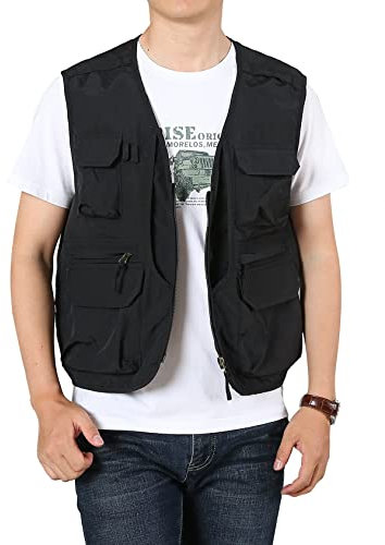 Flygo Men's Utility Cargo Vest Outdoor Summer Work Photo Fishing Safari Travel Vest with Pockets(01Black-M)