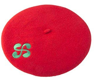 Euskal Txapela Béret Rouge Adulte Brodé Croix Basque - Adoptez Un Look Tendance et typiquement français en Vous réappropriant Le béret Basque -100% Laine - 28 cm de diamètre (Rouge)