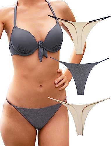 Bomullstrosor för Kvinnor Sexiga Sömlösa Stringtrosor för Kvinnor 3-pack (Beige Grå, Small)