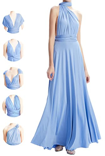 Abiti infiniti per damigelle d'onore, abiti da invitata a nozze per donna, abito incrociato da donna taglia grande, abito lungo convertibile multidirezionale, blu (blu polvere), Taglia unica