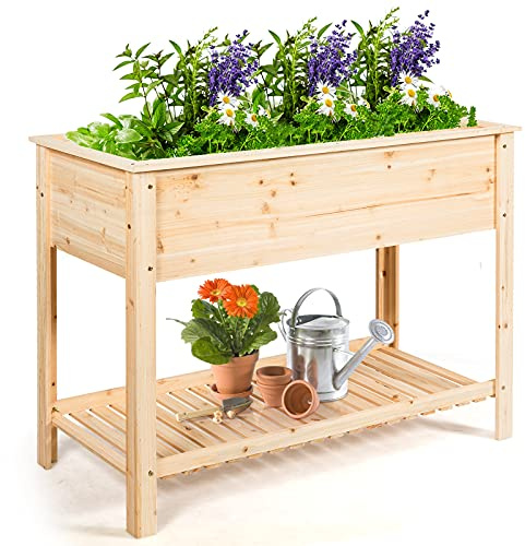 COSTWAY Maceta Elevada de Madera Jardinera Elevada para Plantas Flores Cama para Planta Cultivo para Jardín Exterior Patio (92 x 41x 81 cm)