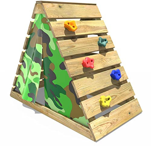 Rebo® Mini Wooden Climbing Pyramid Adventure Playset - Camo | OutdoorToys | Strong and Sturdy Pressure Treated Timber - Colourful Climbing Rocks, Secret Hideaway