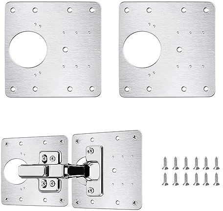 Flintronic Plaque Reparation Charniere Porte, 2 Pièces Charnière Porte Placard, Réparation Charnière Meuble, Kit de Réparation Meuble en acier inoxydable avec 12 Vis