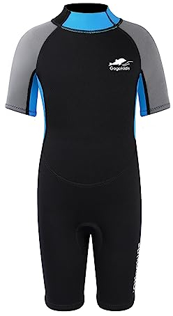 Gogokids Shorty Neoprenanzug Kinder, 2,5mm Neopren Thermo Kurze Nassanzüge mit Rückenreißverschluss, UV-Schutz Neoprenanzüge für Jungen Mädchen 3-10 Jahre zum Schwimmen, Surfen, Tauchen