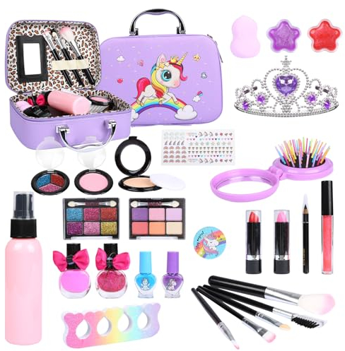 DKINY 28PCS Kinderschminke Set Mädchen Spielzeug Kinder Schminkset Mädchen mit Einhorn Schminkkoffer Waschbar Schminke Mädchen Make up Set Weihnachten Geburtstag Geschenk für Mädchen ab 4 Jahre