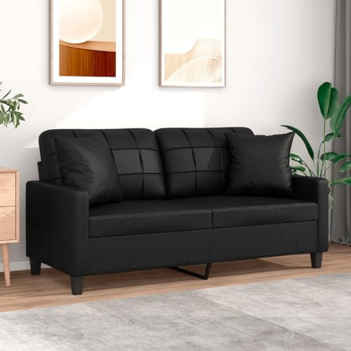 NITCA Divano a 2 Posti con Cuscini,Divano Letto con Schienale Reclinabile,Divano Reclinabile Imbottito,Poltrona Relax,Imbottito con Braccioli e Poggiapiedi,in Similpelle, Nero 140 cm