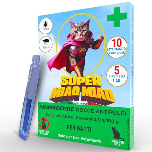Super Miao Miao Antiparassitario per Gatti, Antipulci Gatto a Rapida Azione, Duratura e Impermeabile, 5 Pipette Antiparassitario Gatti, Sicura per Animali Domestici, Senza Residui o Odore
