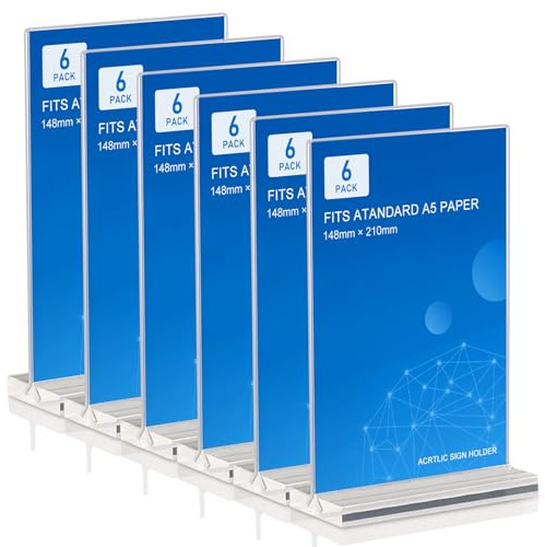 6 Stück Acryl Tischaufsteller A5 Aufsteller A5, Transparenter Kunststoff Display Rack, T- Ständer Werbeaufsteller, A5 Acrylplakat Menü Rack, A5 Preisschilder Tischständer für Restaurants Büro Hotels
