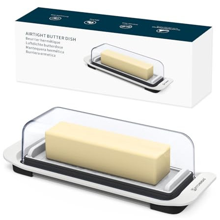 KITCHENDAO Airtight Butter Dish with Lid for Countertop and Refrigerator Door Shelf, Butter Keeper, Plastic Butter Holder Tray Container for West/East Coast Butter, White