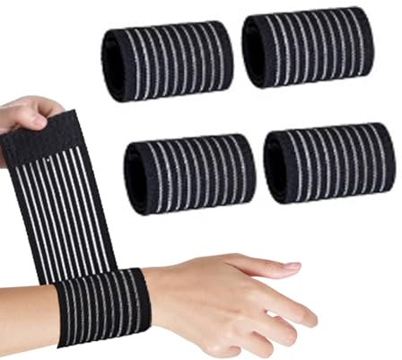 Hsrag 4pcs Sports Compression Bandage, can be Wrapped Around the Ankle Knee Elbow Calf Wrist Muscles, Relieve Muscle Pain, Suitable for Sports Gym Running Deep Squat Workout, Black