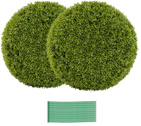 GIANTEX Set di 2 Palline Decorative di Pianta Artificiale, Piante Sferiche da 39 cm, con Foglie Simulate Resistente al Sole, Piante Decorative per Balcone, Patio, Casa, Matrimonio