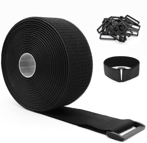 YADOBIG 5mx5cm Sujetacables Reutilizables, Bridas para Cables Reutilizables con 20 Hebillas, Bridas para Cables Reutilizables de longitud de Corte Libre