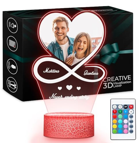 Maverton Cadre Photo Personnalisé LED pour Couple - Cadeau Personnalisé pour Amoureux avec Éclairage Multicolore - Lampe Personnalisée avec Photo avec Socle - Cadeau Couple - 22x15 cm