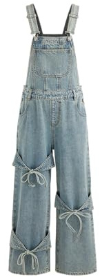 CIDER Overalls for Women Denim Bow knot Jumpsuits Adjusable Strap Jean Overall with Pockets