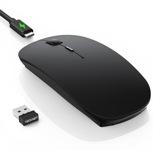 TECKNET Ratón Inalámbrico Bluetooth 5.0, 6 dpi Ajustables 4800/3200/2400/1600/1200/800, Recargable Ratón Mini Portátil 2.4G USB con 4 Botones, Mini Wireless Mouse Compatible con Laptop, Negro