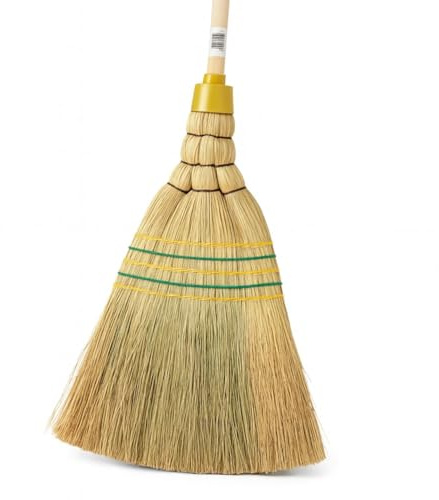 Lot de 5 balais de paille de riz industriels – 5 coutures avec manche de 145 cm de long – Balai robuste en paille de riz naturel – Durable et polyvalent pour écurie, garage et jardin – Balai