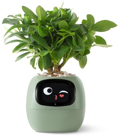 PLANTSIO Smart Pet Planter Vases intelligents alimentés par l'IA avec emoji conseils d'entretien des plantes, adorable interaction gestuelle, vase moderne pour décoration d'intérieur pour chambre à