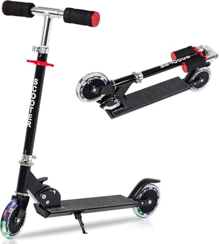 OUUTMEE Trottinette Pliable avec 2 Roues pour Enfants 3-8 Ans, Patinette Enfant Hauteur Réglable Scooter Enfant Kick avec LED Lumière