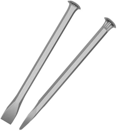 Teron Juego de 2 cinceles fríos de 300 mm, cinceles planos y puntiagudos, cinceles de acero frío de roca de 12 pulgadas, cinceles de piedra resistentes para hormigón, ladrillo, azulejos, granito