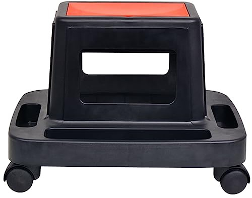 FWIKDUN Mobile Workshop Stool with Storage Compartments Under Seat, Durable Plastic Rolling Stool with Castors for Tools and Mechanic Use