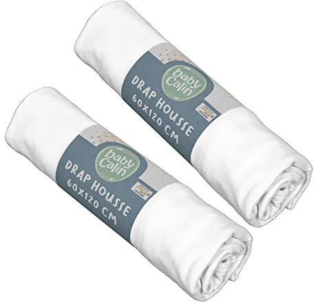 babyCalin - Lot de 2 draps housse 60x120x15cm Blanc/blanc certifié OEKO-TEX