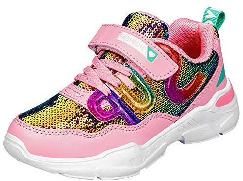 HSNA Zapatillas con Lentejuelas Niña Zapatos de Gimnasia para Caminar Ligero Trainers Kids