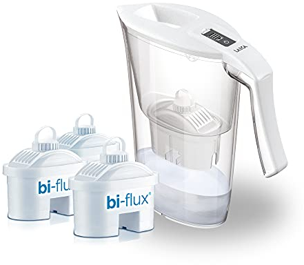 Laica Caraffa Filtrante Carmen, Bianca, Capacità 2,3L, Con 3 Filtri Bi-Flux, Preserva sali minerali, riduce cloro e metalli pesanti, sostanze chimiche contaminanti e durezza