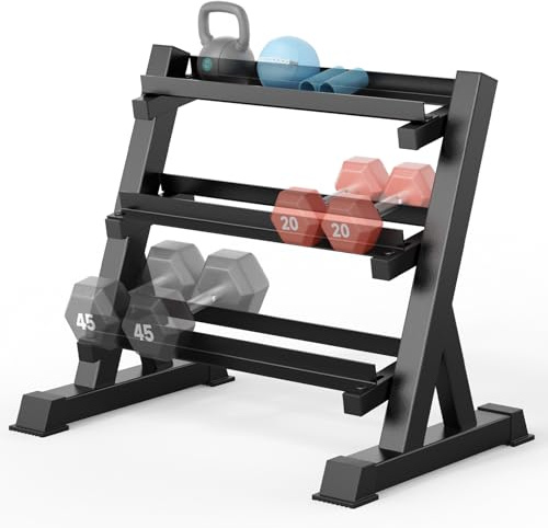 THERUN Support d'haltères à 3 niveaux réglable de 500 kg, support d'haltères hexagonaux pour haltères à la main, organiseur de rangement pour salle de sport, installation inversée disponible (support