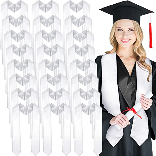 Geyoga 24 Pieces Unisex Graduation Stole Bulk Sublimation Blank Grad Sash Graduation Sash Honor Stole for Students, 70 Inches(White)