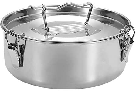 Laluky Stampo rotondo in acciaio inossidabile con coperchio, argento, stampo per dessert, contenitore da cucina