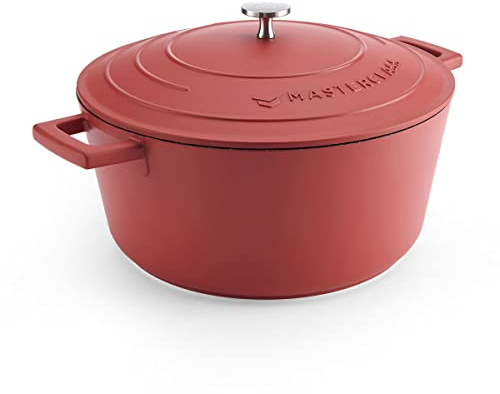MasterClass Casserole Dish with Lid, Large 5L/28 cm, Lightweight Cast Aluminium, Induction Hob and Oven Safe, Red