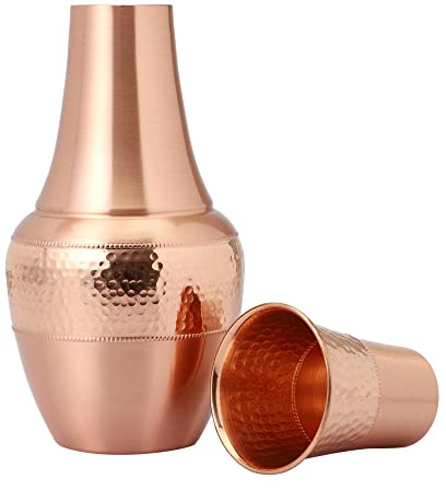 ANCIENTIMPEX Bettkaraffe aus reinem Kupfer für Ayurveda-Gesundheitsvorteile, 1,4 l Fassungsvermögen, Bronze