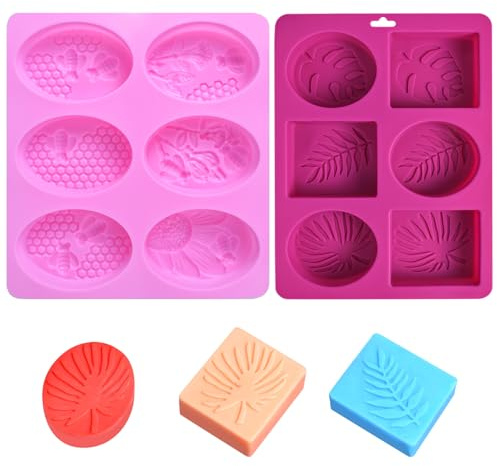 volumoon Moule à savon en Silicone, 6 Cavités Rectangulaire et Ovale Moules Antiadhésif, Savon Fait Maison DIY, pour Faire de Savon Gâteaux Chocolats Muffin Cupcakes (Violet)
