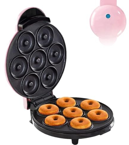 Mini Donut Maker Machine, Non Stick 7-håls elektrisk Donut Maker, Small Donut Snack Machine, Mini Donuts Maskin för hemfrukost, Maker Delicious Friendly Breakfast, Snacks, Desserter pink