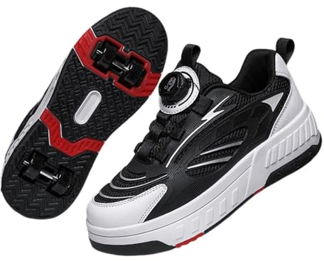 Hixingo Chaussure a Roulette pour Fille Garçons, Chaussures a roulettes avec Roues Chaussures de Skateboard, 28-38 EU Patins à roulettes Lacets Tournants Basket à roulettes pour Enfants Adulte