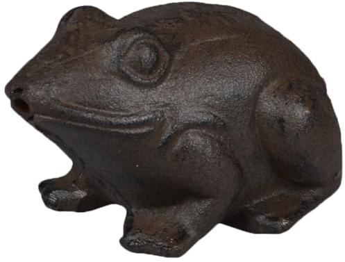 Gusseiserner Wasserspeier Frosch - Dunkelbraune Garten Deko Figur für Teichpumpe und Springbrunnen - Langlebige und wetterfeste Gartendekoration aus robustem Gusseisen für den Außenbereich