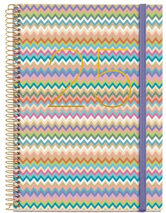 Miquelrius - Dagskalender 2025, Årlig dagbok 155 x 213 mm, dagskalender, fodrad kartongomslag, Spiral, elastisk gummiförslutning, 80 g/m² papper, katalanska, engelska och portugisiska, Mallorca