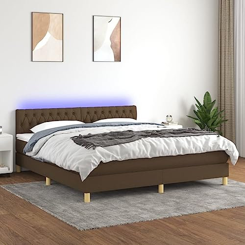 Willood Boxspringbett mit Matratze mit LED Bettgestell Bett Einzelbett Polsterbett Hotelbett Bettrahmen Lattenrost Schlafzimmerbett Dunkelbraun 160x200cm Stoff Knopfheftung Design