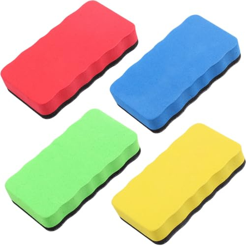 XFentech 4 Piezas Borrador para Pizarra Blanca - Borradores Magnético para Pizarra, Limpiador de Espuma para Pizarra de Borrado en Seco con Almohadilla de Fieltro Grueso para Hogar, Oficina y Aulas